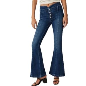 Free People After Dark Mid Rise Flare exposed fly front denim jeans NWT W27 L33